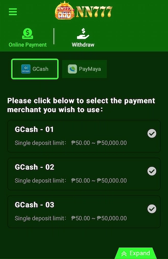 Step 2: Members please select GCash as the method.