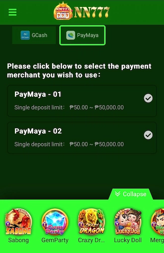 Step 1: Newbies choose the PayMaya method.