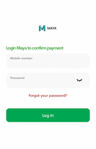 Step 3: Please log in to your PayMaya account to confirm payment.