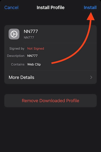 Step 4: Select the NN777 profile and press “Install”.