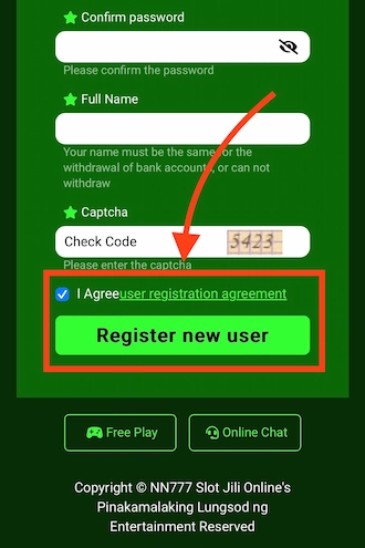 Step 3: click "Register New User"