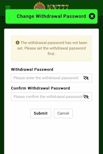 Step 2: Enter the withdrawal password and confirm it again.